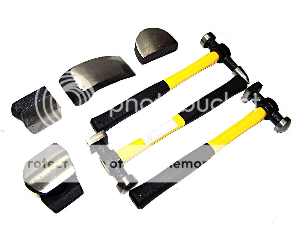 7pc Body Fender Auto Dent Repair Tool Kit Hammer Dolly Fiberglass